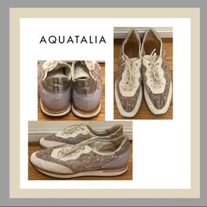 Aquatalia by Marvin K. Tweed cream/tan/light blue/sequin 'Nahla' Sneakers Sz 10